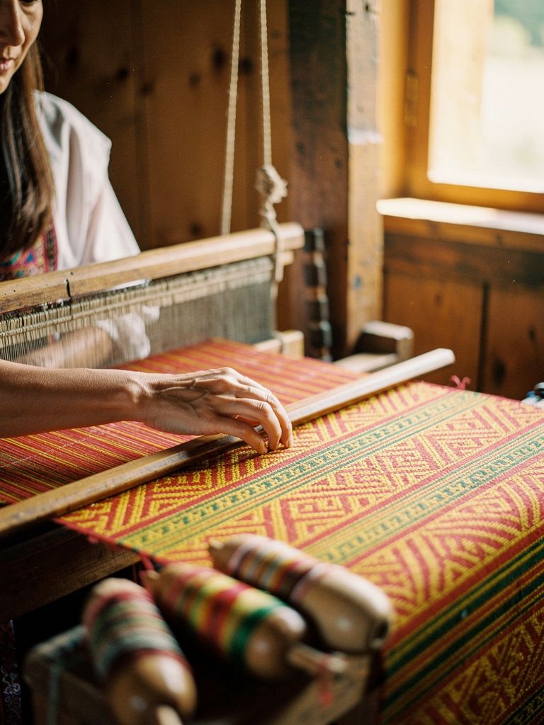 Hands weaving on a backstrap loom