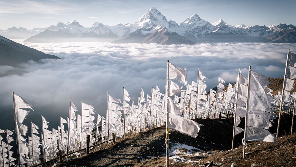 Prayer flags on a high mountain pass